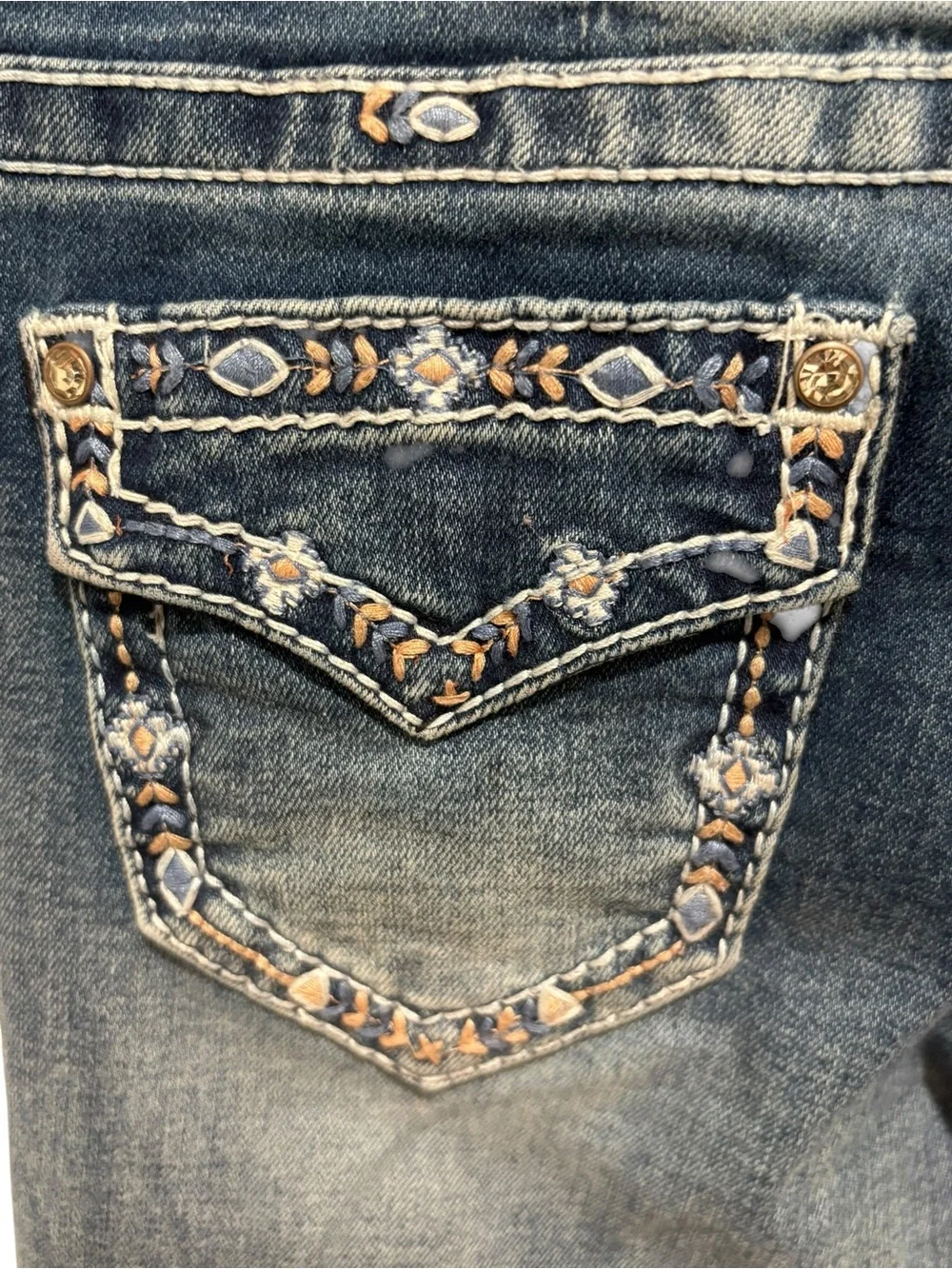 Shyanne Girls Blue Rhinestone Embroidered Flare Western Denim Jeans Size 7